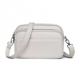 Women'S Genuine Leather Crossbody Bag - Large Capacity Retro Square Handbag with Detachable Strap, Golden-Tone Hardware & Zipper Closure, Elegant White/Black/Coffee/Green/Blue 