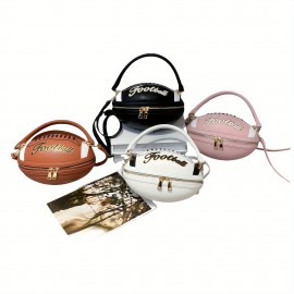 Fashion Football Shaped Handbag, Sports Theme Crossbody Bag with Adjustable Strap, Lightweight Zippered Tote with Polyester Lining, Positioning Print, Edge Paint Detail - Available in Black, White, Light Brown, Earthy Yellow
