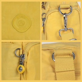 BO Women's Korean- Inspired Multi-Pocket Crossbody Bag - Lightweight Nylon Messenger Purse with Adjustable Wide Strap, Golden-Tone Hardware & Korean Brand Logo-Like Emblem, Mustard Yellow/Dark Blue/ Grey/Navy, School, Travel,