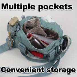 BO Women's Korean- Inspired Multi-Pocket Crossbody Bag - Lightweight Nylon Messenger Purse with Adjustable Wide Strap, Golden-Tone Hardware & Korean Brand Logo-Like Emblem, Mustard Yellow/Dark Blue/ Grey/Navy, School, Travel,