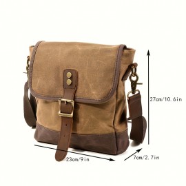 Men's Vintage Olive Green Canvas Crossbody Bag - Large Capacity Adjustable Shoulder Strap, Golden-Tone Hardware & Snap Closure, Casual Outdoor Travel Backpack Purse for,, Everyday Use (Army Green, Durable Canvas)