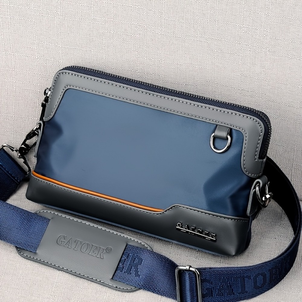 Men'S Premium Oxford Fabric Crossbody Bag with Adjustable Strap - Multi-Compartment Casual Shoulder Bag for Everyday Commute & Outings, Royal Blue with Orange Accents
