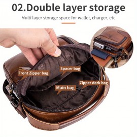 Genuine Leather Crossbody Bag with Adjustable Strap & Multiple Pockets - Deep Brown Vertical Unisex Shoulder Bag for Men & Women, Durable Everyday Commute & Holiday Gifts (Valentine's Day, Father's Day, Christmas)