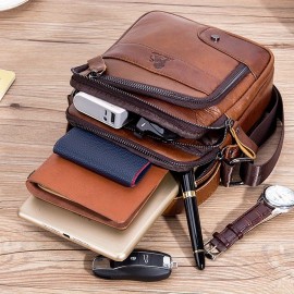 Genuine Leather Crossbody Bag with Adjustable Strap & Multiple Pockets - Deep Brown Vertical Unisex Shoulder Bag for Men & Women, Durable Everyday Commute & Holiday Gifts (Valentine's Day, Father's Day, Christmas)