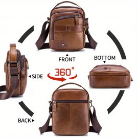 Genuine Leather Crossbody Bag with Adjustable Strap & Multiple Pockets - Deep Brown Vertical Unisex Shoulder Bag for Men & Women, Durable Everyday Commute & Holiday Gifts (Valentine's Day, Father's Day, Christmas)