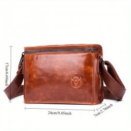 Men's Full-Grain Cowhide Leather Crossbody Bag - Adjustable Strap, Golden-Tone Hardware & Snap Closure, iPad & Phone Compartment - Retro Casual & Business Multifunctional Small Square Shoulder Bag (Black, Durable Everyday Carry)