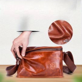 Men's Full-Grain Cowhide Leather Crossbody Bag - Adjustable Strap, Golden-Tone Hardware & Snap Closure, iPad & Phone Compartment - Retro Casual & Business Multifunctional Small Square Shoulder Bag (Black, Durable Everyday Carry)