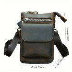 Genuine Leather Men's Waist Bag - Anti-Theft 7-Inch Phone Crossbody Bag with Adjustable Strap, Large Capacity & Hook Closure, Casual Outdoor Sports & Daily Commute Bag for Men, Leather Crossbody Bag, Vintage Leather Look, Secure Zipper Closure