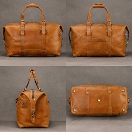 Men's Genuine Leather Travel Duffel Bag, 20 Inch Vintage Carry-On, Large Capacity, Commuter Style, No Wash, Adjustable Strap, Unprinted, Handheld & Shoulder Bag