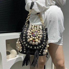 Women's Elegant Alligator-Print  Handbag/Purse - Detachable Strap & ic Closure, / with Bead Accent - Luxury Wedding, Party, Gala Accessory ( Light Beige)