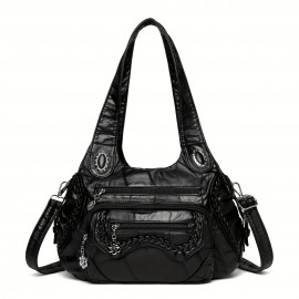 Women'S Retro Y2K Punk Style Tote Handbag with Multiple Pockets - & Vintage 2000s Fashion Crossbody Bag, Golden-Tone Hardware & Detachable Strap, Zipper Closure For Dates, Parties, Casual Outings (, Light Brown, Sky, Solid Color Design