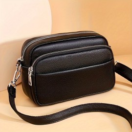 Women'S Genuine Leather Crossbody Bag - Large Capacity Retro Square Handbag with Detachable Strap, Golden-Tone Hardware & Zipper Closure, Elegant White/Black/Coffee/Green/Blue 