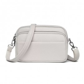 Women'S Genuine Leather Crossbody Bag - Large Capacity Retro Square Handbag with Detachable Strap, Golden-Tone Hardware & Zipper Closure, Elegant White/Black/Coffee/Green/Blue 