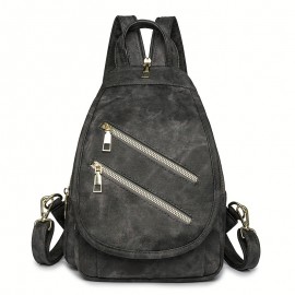 Vintage-Inspired Blue PU Backpack with Adjustable Straps & Multiple Pockets - Durable Everyday Use, Hand Washable Lining, Zipper Closure, Everyday Backpack|Vintageinspired Backpack|Durable Backpack